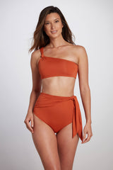 Elle One Shoulder Bikini Top With Knot Detail - Pumpkin