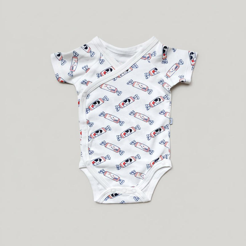 the wee bean baby organic clothing onesies romper in white rabbit candy print newborn kimono style