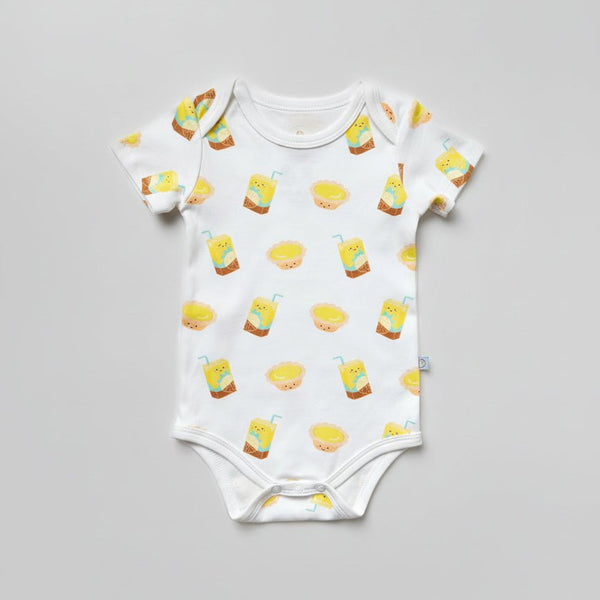 the wee bean organic cotton onesie in lemon tea vita and egg tart