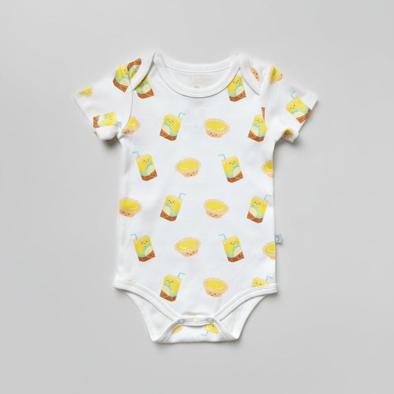 the wee bean organic cotton onesie in lemon tea vita and egg tart