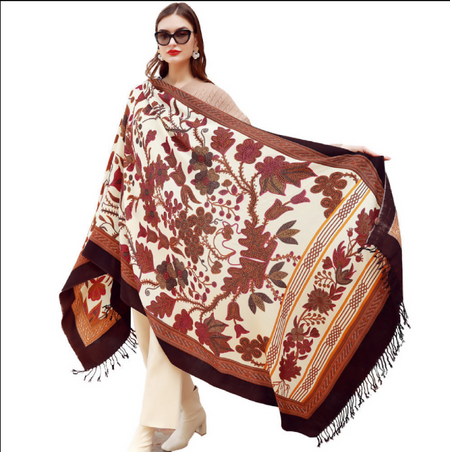 Anyyou 100% Merino Wool Coffee Neck Wrap Silk Satin Large Winter Scarf Pashmina Shawl Bandana Perfect For Women Ladies Fashion Style