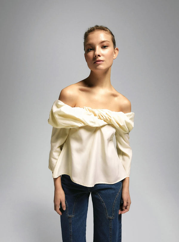 OPHELIA ECRU OFF-SHOULDER BLOUSE