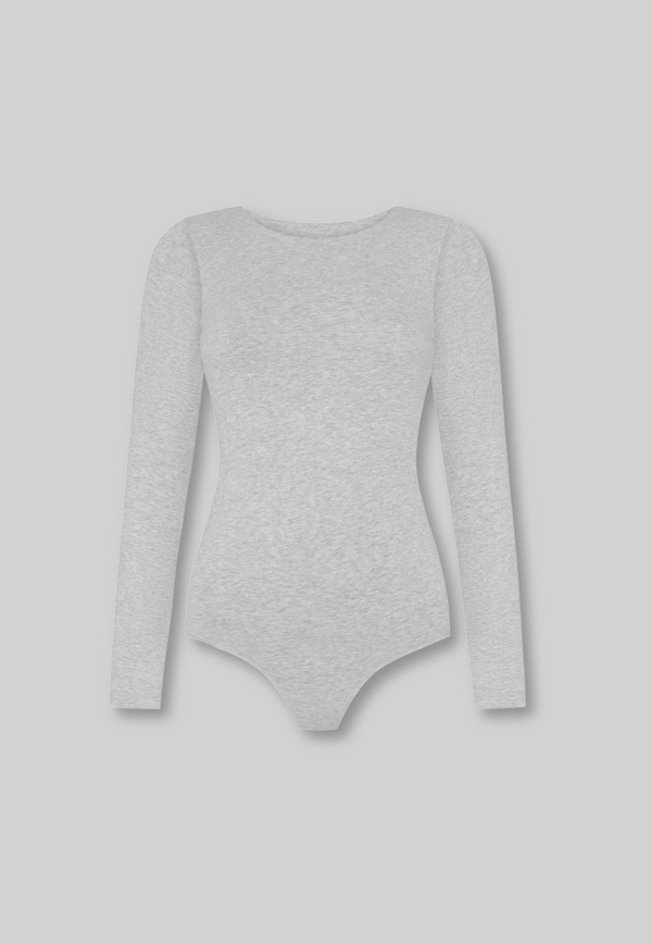 Organic Cotton Long Sleeve Crew Bodysuit, Light Grey Marl