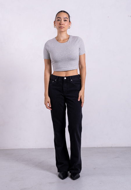 Organic Cotton Crew Cropped T-Shirt, Light Grey Marl