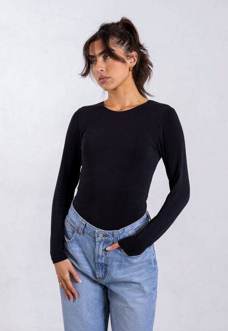 Organic Cotton Crew Long Sleeve T-Shirt, Black