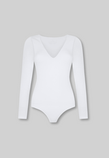 Organic Cotton Long Sleeve V-Neck Bodysuit, White