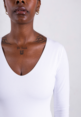 Organic Cotton Long Sleeve V-Neck Bodysuit, White
