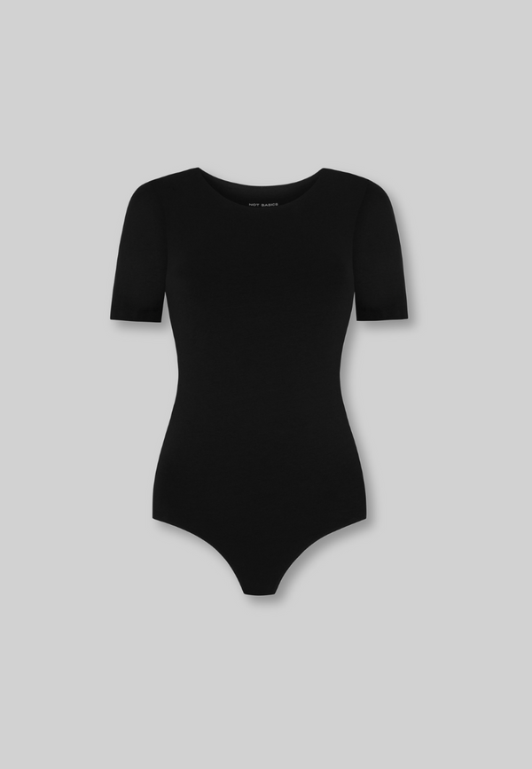 Organic Cotton Crew Bodysuit, Black