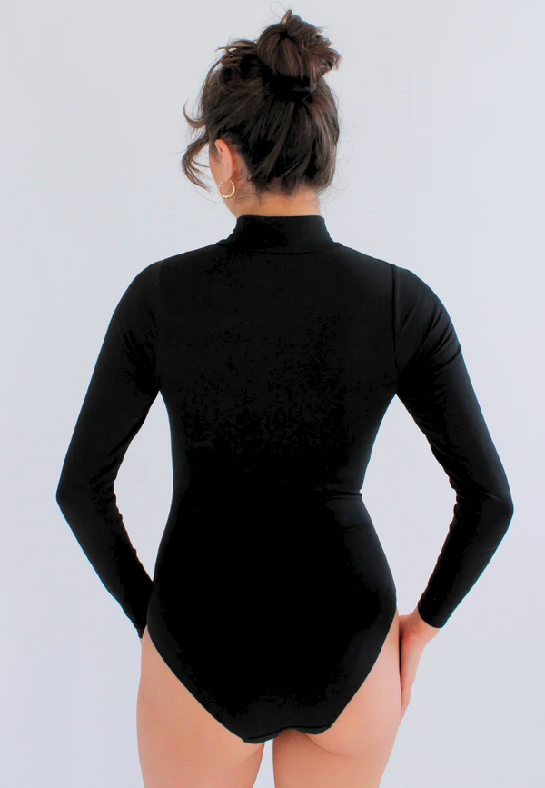 Organic Cotton Long Sleeve Turtleneck Bodysuit, Black