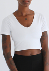 Organic Cotton V-Neck Cropped T-Shirt, White