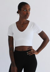 Organic Cotton V-Neck Cropped T-Shirt, White