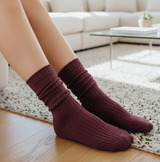 Anyfootwear 5 Pairs One Size 36-43 Purple Retro Long Knitted Socks Cotton Autumn Winter Solid Color Women Student Girls