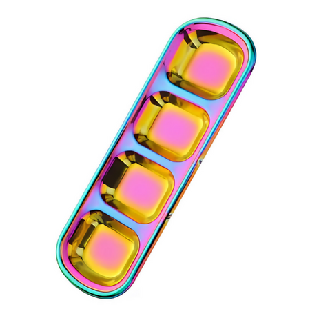 Anygleam Pink Rainbow Stainless Steel 4-Grid Sauce Dish – Seasoning & Dipping Plates for Kitchenware
