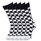 Anyfootwear 5 Pairs Size 5-14 Women Fashion Socks Cotton Skateboard Black White Square Pattern Novelty Crew Socks Casual Sports Socks