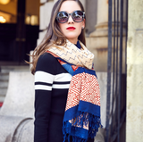 Anyyou 100% Pure Merino Wool Poncho Scarf for Women – Blue Striped Pattern Oversized Winter Pashmina Shawl Wrap
