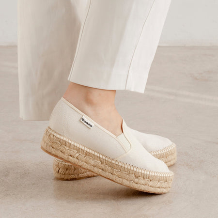 Palma Canvas Espadrille Platform Slip On - Beige