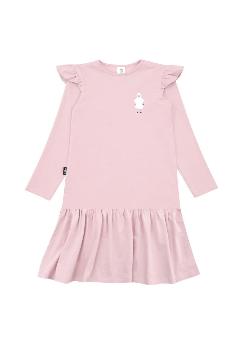 Organic cotton pink dress with sheep