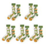 Anyfootwear 5 Pairs Yellow Green Crystal Silk Socks Size 5-9 Harajuku Fashion Flower Vine Pattern Comfortable Soft Breathable Casual Socks for Women