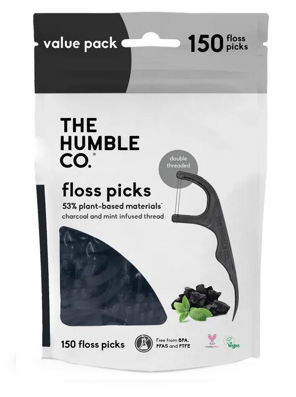 Plant-based Humble Floss Picks - Charcoal (150 pcs)