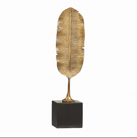 ANYHOUZ Gold Feather Sculptures Tabletop Decor – Modern Metal Art Ornament for Living Room Display & Home Crafts
