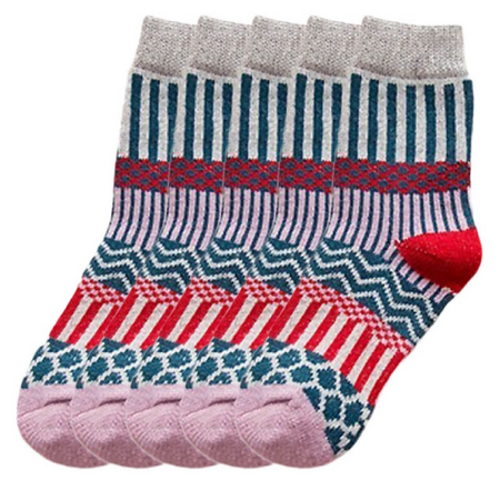 Anyfootwear 5 Pairs Size 5-9 Women Fashion Socks Colorful Wind Flower Cotton Thick Warm Wool Winter Casual Crew Socks Grey