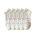 Anyfootwear 5 Pairs One Size 35-40 Women's Invisible Boat Socks Cherry Ribbon Print Cotton Ankle Socks Summer Breathable Short No Show Socks