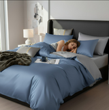 Anycozy Egyptian Cotton Duvet Comforter Set – UK King Size, Blue & Light Grey, Thick 6‑Piece Bedspread