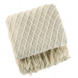 Anycozy Beige Faux Cashmere Throw Blanket Nordic Knit Plaid – Soft Warm Decorative Couch & Bed Cover