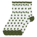 Anyfootwear 5 Pairs Army Green Heart Tulle Glass Silk Knee Socks Size 5-9 Transparent Thin Mesh Full Nylon Fashion Socks Comfortable Breathable for Women