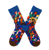 Anyfootwear 5 Pairs Size 5-9 Women Fashion Crew Socks Combed Cotton Abstract People Oil Painting Print Colorful Novelty Funny Casual Christmas Gift