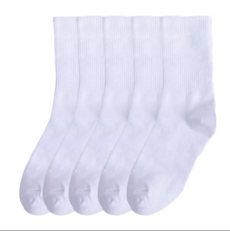 Anyfootwear 5 Pairs Unisex Sports Socks Size 4-5 White Cotton Knitted Casual Skateboard Socks Solid Color Breathable