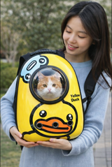 Anypet Yellow Duck Print Space Capsule Pet Carrier – Breathable Travel Bag for Small Pets