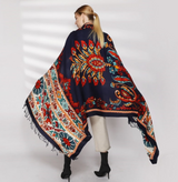 Anyyou 100% Pure Merino Wool Rose Red Poncho for Women Winter Large Scarf Pashmina Shawl Bandana Neck Wrap