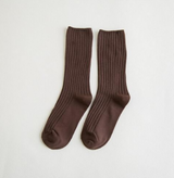 Anyfootwear 5 Pairs One Size 36-43 Brown Retro Long Knitted Socks Cotton Autumn Winter Solid Color Women Student Girls
