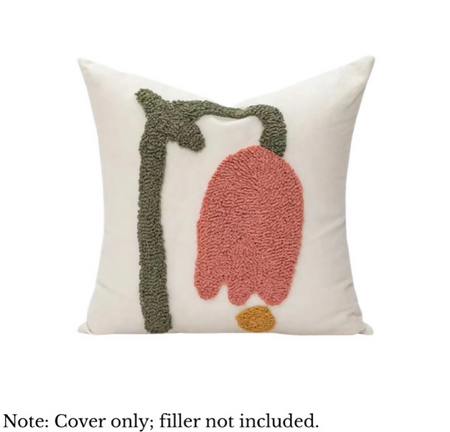 Anypillow White Tulip Flower Embroidered Pillowcase Decorative Cushion Cover