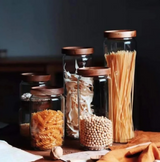 Anygleam Condiments Container 4Pcs Glass Jar Storage With Airtight Wooden Lids Canister