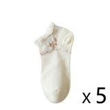 Anyfootwear 5 Pairs One Size 35-40 Women's Invisible Boat Socks Ribbon Print Cotton Ankle Socks Summer Breathable Short No Show Socks