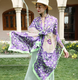 Anyyou 100% Mulberry Silk Purple And Green Long Scarf Luxury Brand Women Beach Shawl Wear Swimwear Pashimina Face Shield