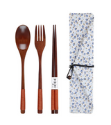 Anygleam 3pcs Orange White Pouch Set – Wooden Cutlery Travel Kit