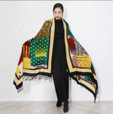 Anyyou 100% Merino Wool Yellow Multipattern Silk Satin Large Winter Scarf Pashmina Shawl Bandana Perfect For Women Ladies Fashion Style