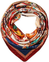 Anyyou Fashion Premium Satin Square Scarf – Red Beige Silk-Feel Neckwrap for Women