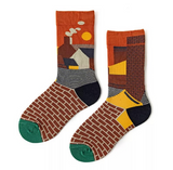 Anyfootwear 5 Pairs Size 5-9 Unisex Long Socks Cartoon City Painting Nature Print Design Warm Winter Socks Comfortable Casual Foot Accessories