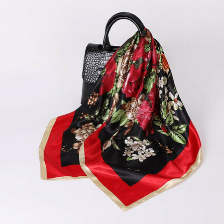 Anyyou Fashion Premium Satin Square Scarf – Peony Red Silk-Feel Neckwrap for Women
