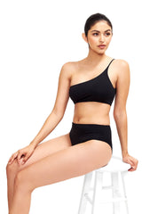 Serena One Shoulder Bikini Top Black