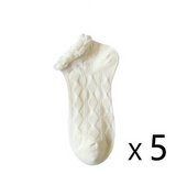 Anyfootwear 5 Pairs One Size 35-40 Women's Invisible Boat Socks Diamond Wave Design Cotton Ankle Socks Summer Breathable Short No Show Socks