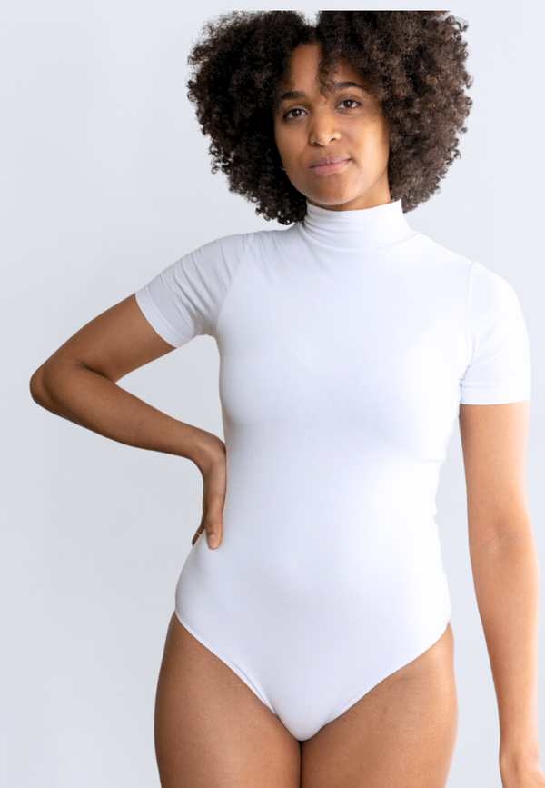 Organic Cotton Short Sleeve Turtleneck Bodysuit, White