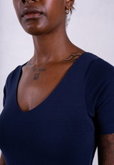 Organic Cotton V-Neck Bodysuit, Blue Navy