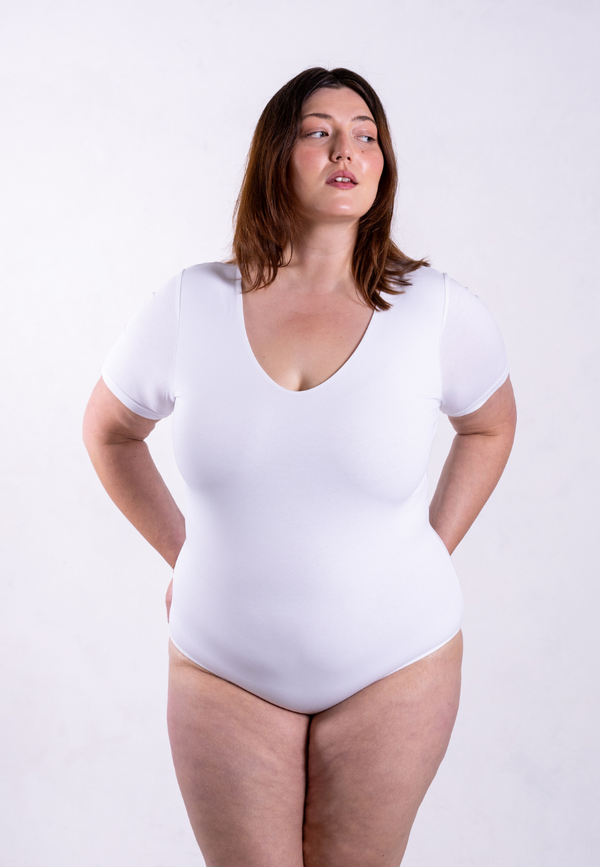 Organic Cotton V-Neck Bodysuit, White