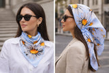 Anyyou Fashion Premium Satin Square Scarf – Blue Daisy Silk-Feel Neckwrap for Women