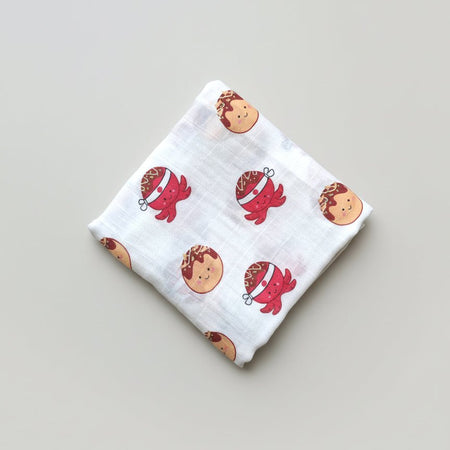 the wee bean natural bamboo and organic cotton swaddle super soft in taste of Japan takoyaki octopus balls